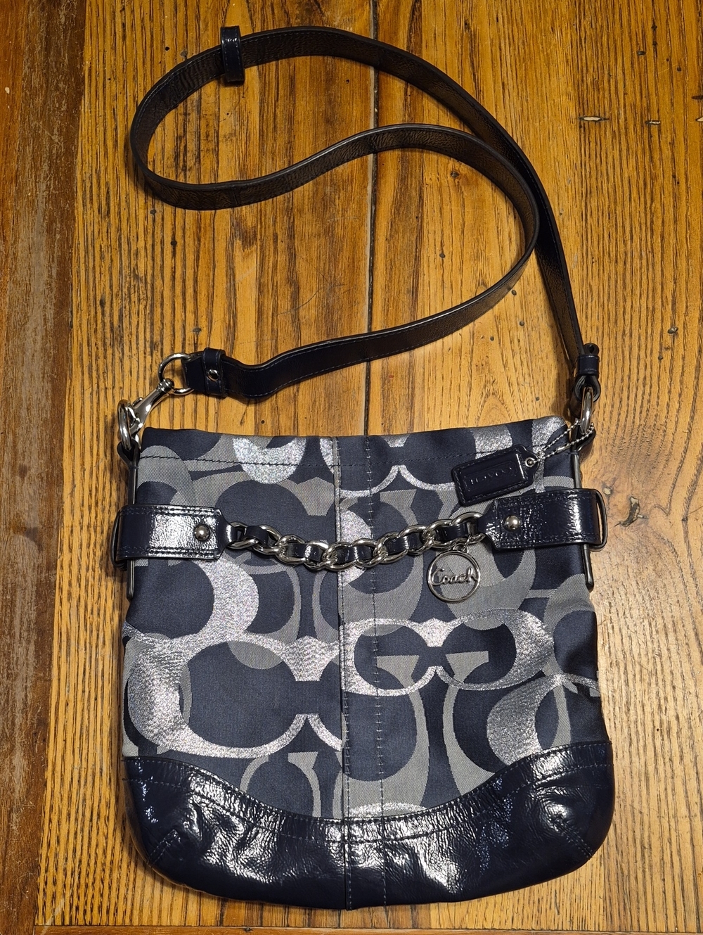 Coach Moto Optic Metallic Navy and Gray Crossbody/ Shoulder Bag